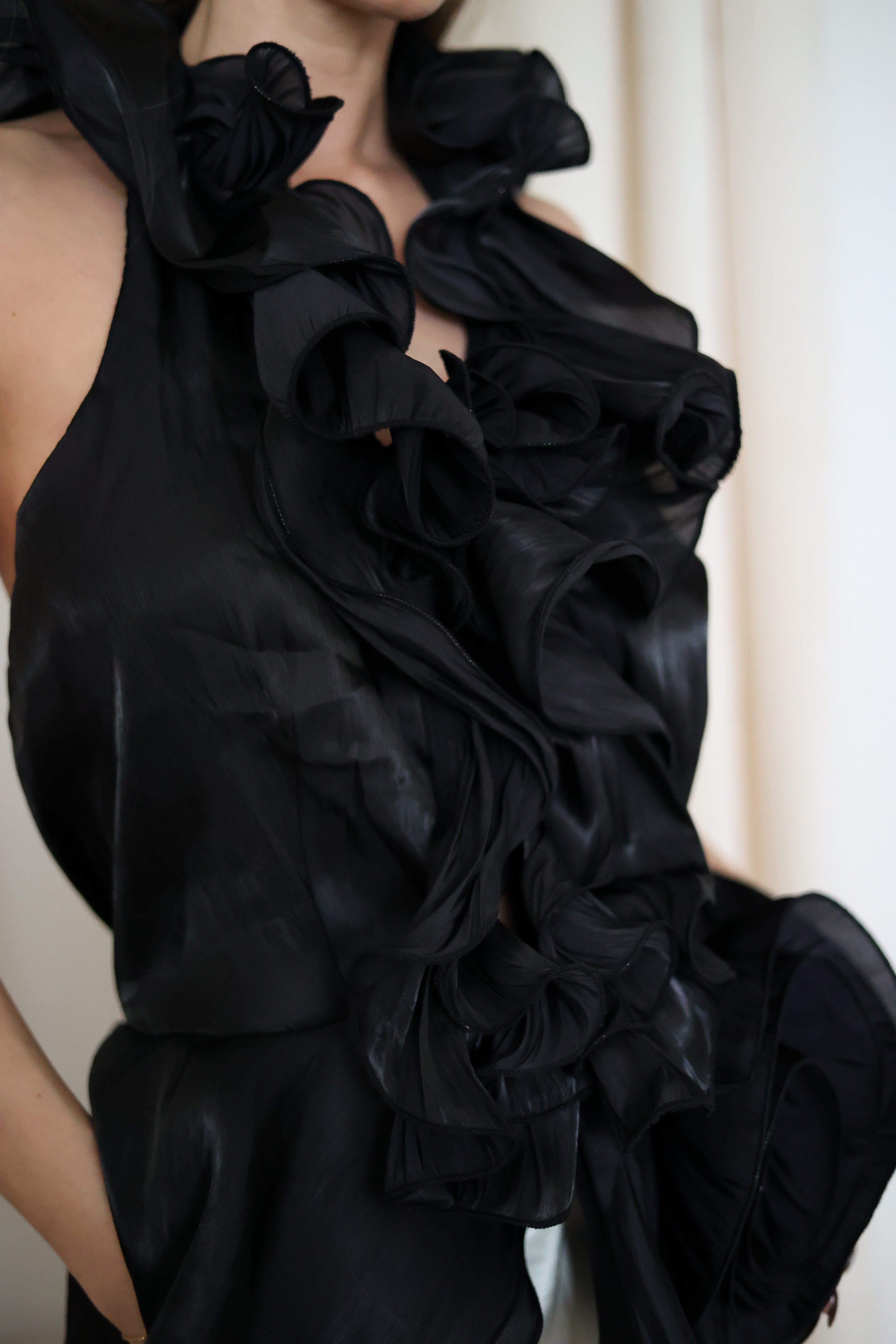 Fleur Fodros Organza Top - Fekete