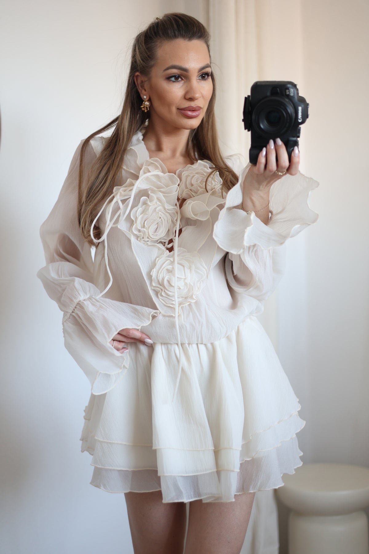 Clara fodros ruha - ekrü