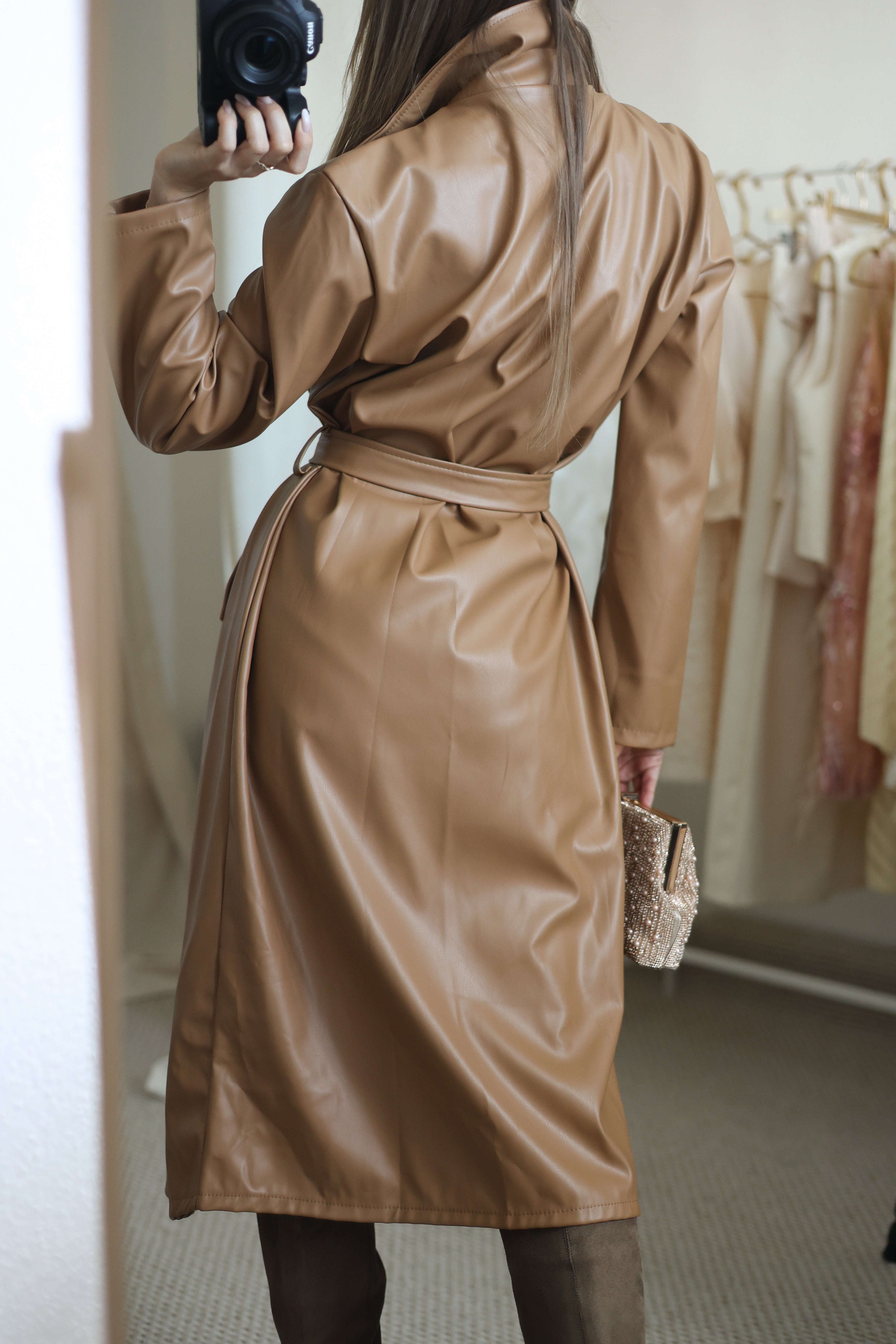 Charlotte műbőr trench kabát - camel