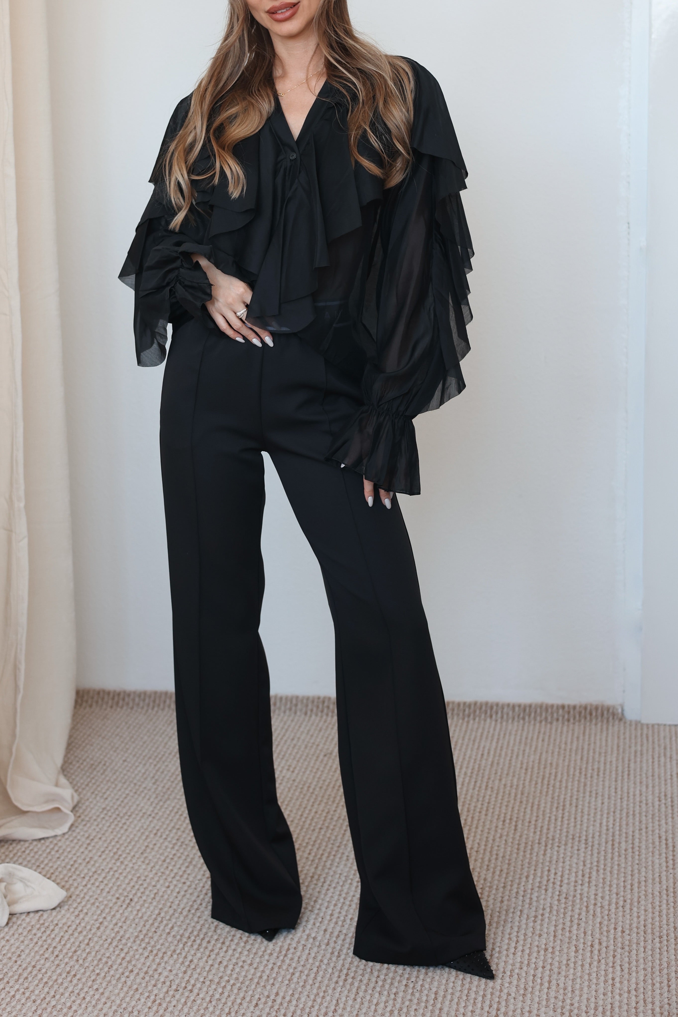 Lucille Organza Blúz - fekete